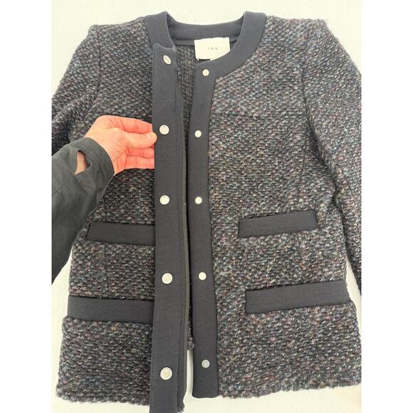 IRO Women's Cym Wool Blend Dark Gray/Navy Blue Tweed Jacket Blazer Size 4 - Picture 6 of 12